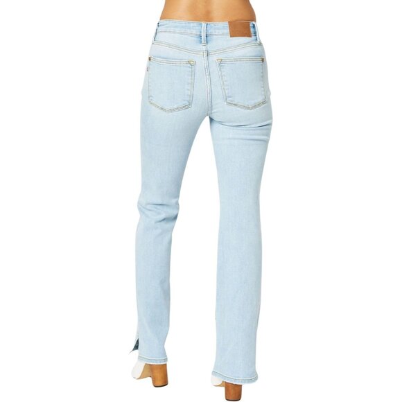 Women's Plus Light Wash Bootcut Jeans with Slit Hem Stretchy Cotton Blend - Picture 4 of 5